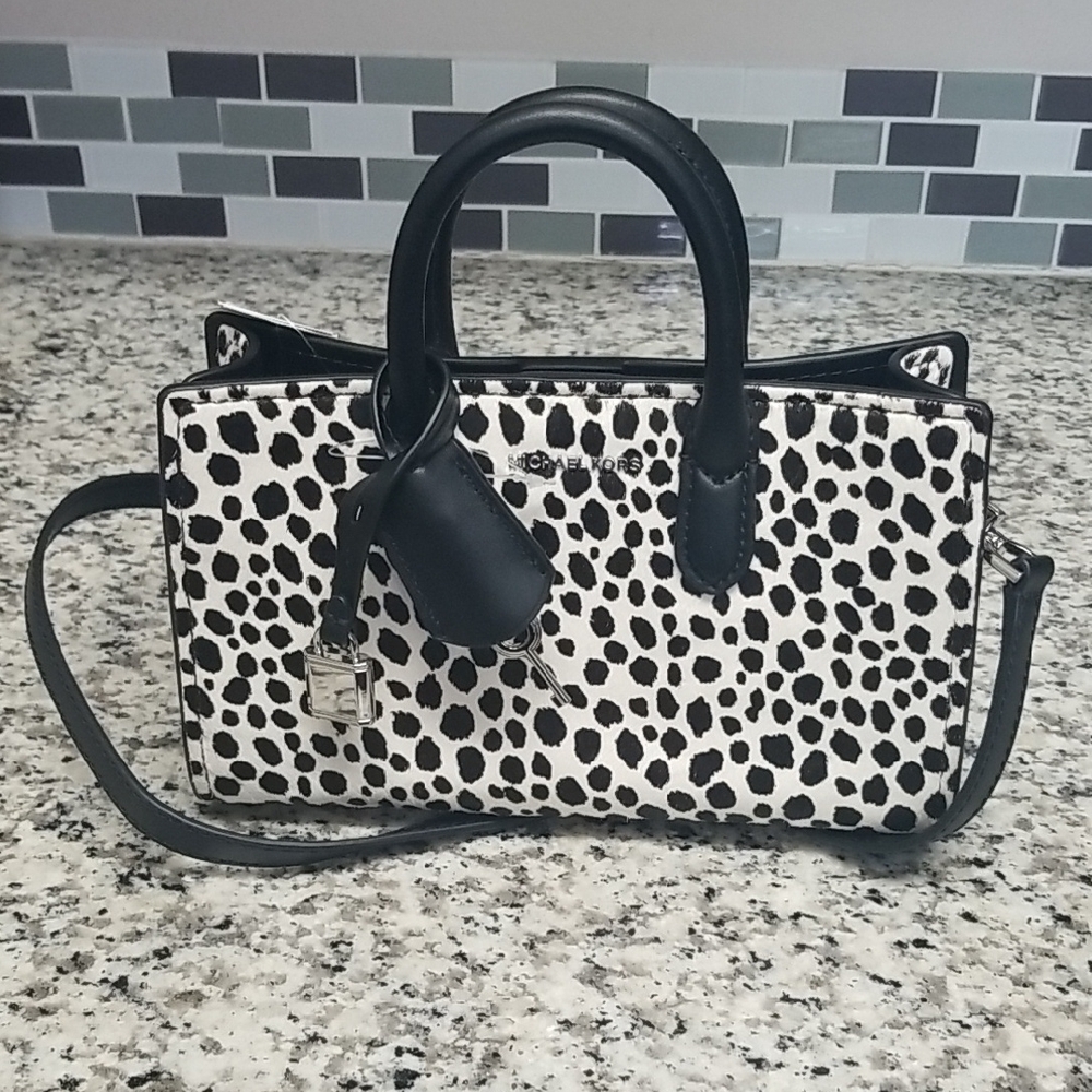 MICHAEL KORS XTRA SMALL CHEETAH PRINT CALF HAIR AND LEATHER CROSSBODY BAG